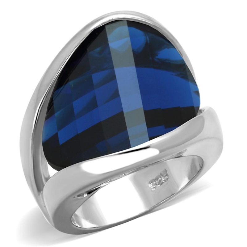 Los830 - Rhodium 925 Sterling Silver Ring With Synthetic Synthetic Glass In Montana