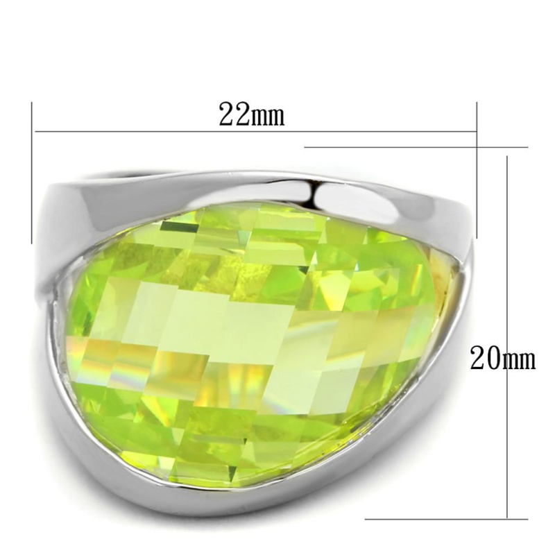 Los832 - Rhodium 925 Sterling Silver Ring With Aaa Grade Cz In Apple Green Color - 5