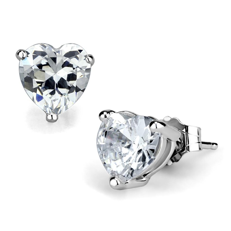 Rhodium 925 Sterling Silver Earrings With Aaa Grade Cz In Clear