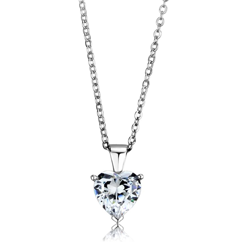 Los889 - Rhodium 925 Sterling Silver Chain Pendant With Aaa Grade Cz In Clear - 19"
