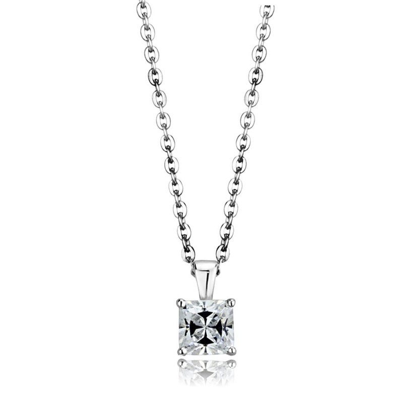 Los893 - Rhodium 925 Sterling Silver Chain Pendant With Aaa Grade Cz In Clear - 18"