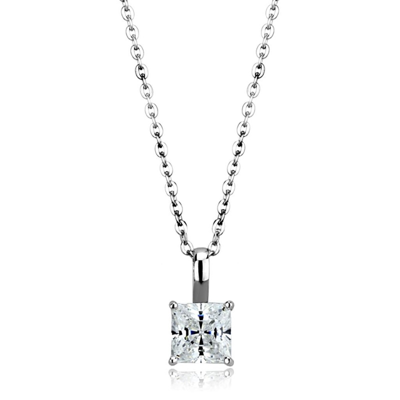 Los894 - Rhodium 925 Sterling Silver Chain Pendant With Aaa Grade Cz In Clear - 18"