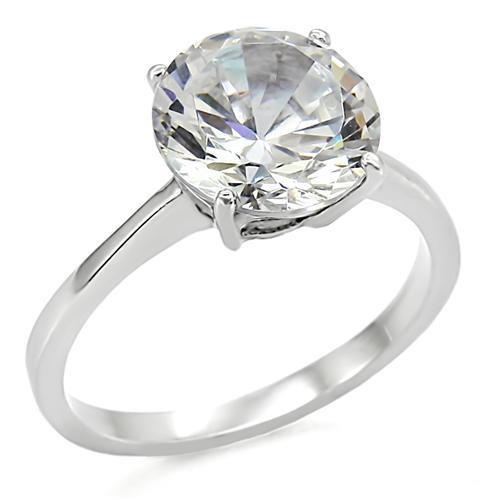 Lotk013 - High Polished (No Plating) Stainless Steel Ring With Aaa Grade Cz In Clear-9Mm