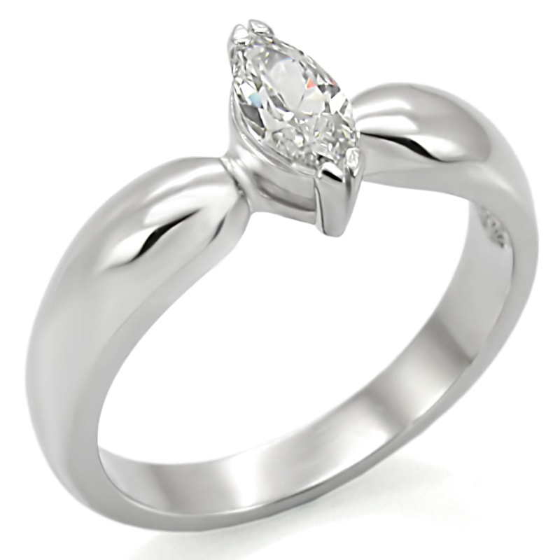 Lotk014 - High Polished (No Plating) Stainless Steel Ring With Aaa Grade Cz In Clear