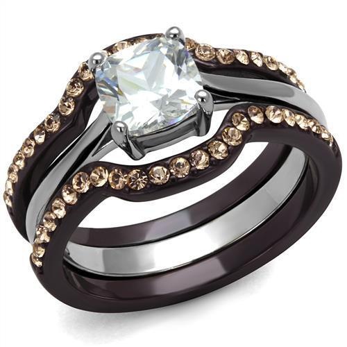 Lotk1343pc - Two Tone Ip Dark Brown (Ip Coffee) Stainless Steel Ring With Aaa Grade Cz In Clear