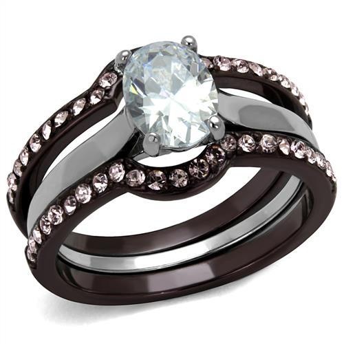 Lotk1344pc - Two Tone Ip Dark Brown (Ip Coffee) Stainless Steel Ring With Aaa Grade Cz In Clear