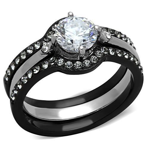 Lotk1346 - Two-Tone Ip Black Stainless Steel Ring With Aaa Grade Cz In Clear