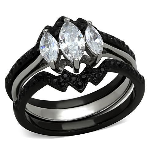 Lotk1347 - Two-Tone Ip Black Stainless Steel Ring With Aaa Grade Cz In Clear