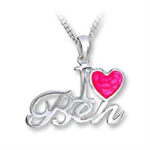 Ot013 - Silver Brass Chain Pendant With Epoxy In Rose - 18"