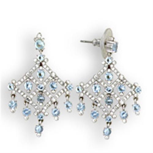 Rhodium 925 Sterling Silver Earrings With Top Grade Crystal In Sea Blue