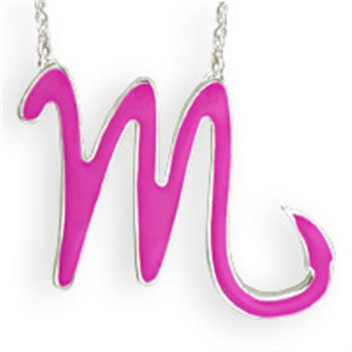Snk07pink - Silver Brass Chain Pendant With Epoxy In Rose - 18"