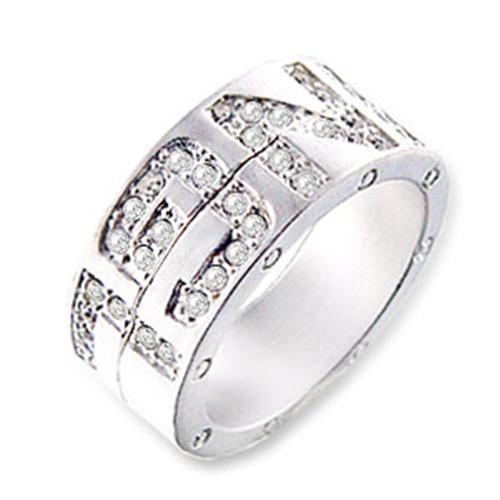 Sr35 - Matte Silver Brass Ring With Top Grade Crystal In Clear - 7