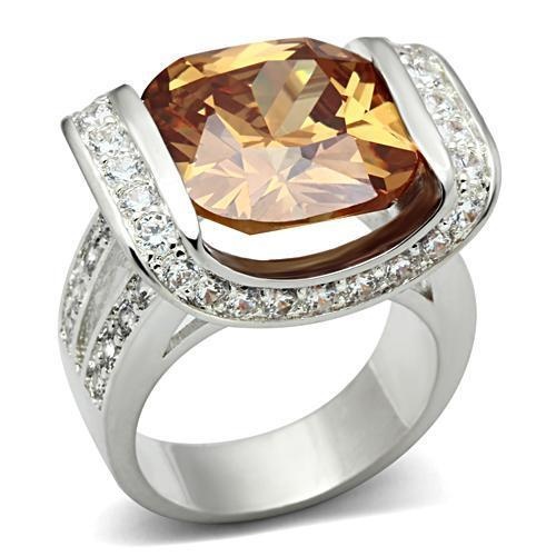 Alamode 925 Sterling Silver Ring with Champagne AAA Grade CZ