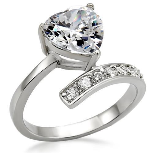 Tk009 - High-Polished Stainless Steel Ring With Aaa Grade Cz In Clear