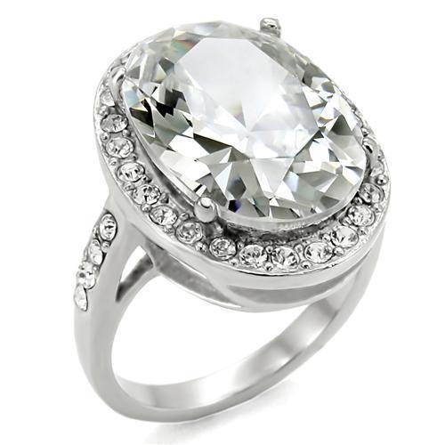 Tk010- High Polished (No Plating) Stainless Steel Ring With Aaa Grade Cz In Clear