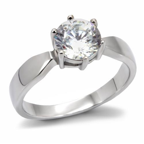 Tk071 - High Polished (No Plating) Stainless Steel Ring With Aaa Grade Cz In Clear