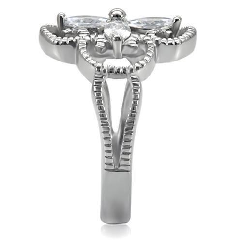 Tk078 - High Polished (No Plating) Stainless Steel Ring With Aaa Grade Cz In Clear - 5