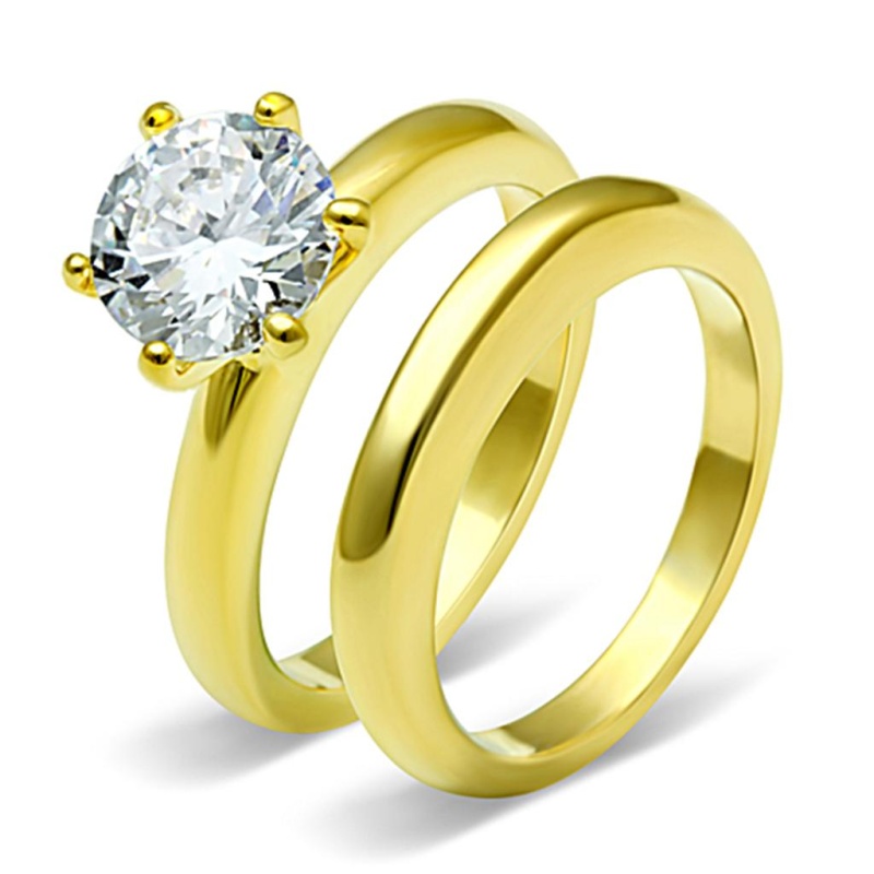 Tk097g - Ip Gold(Ion Plating) Stainless Steel Ring With Aaa Grade Cz In Clear