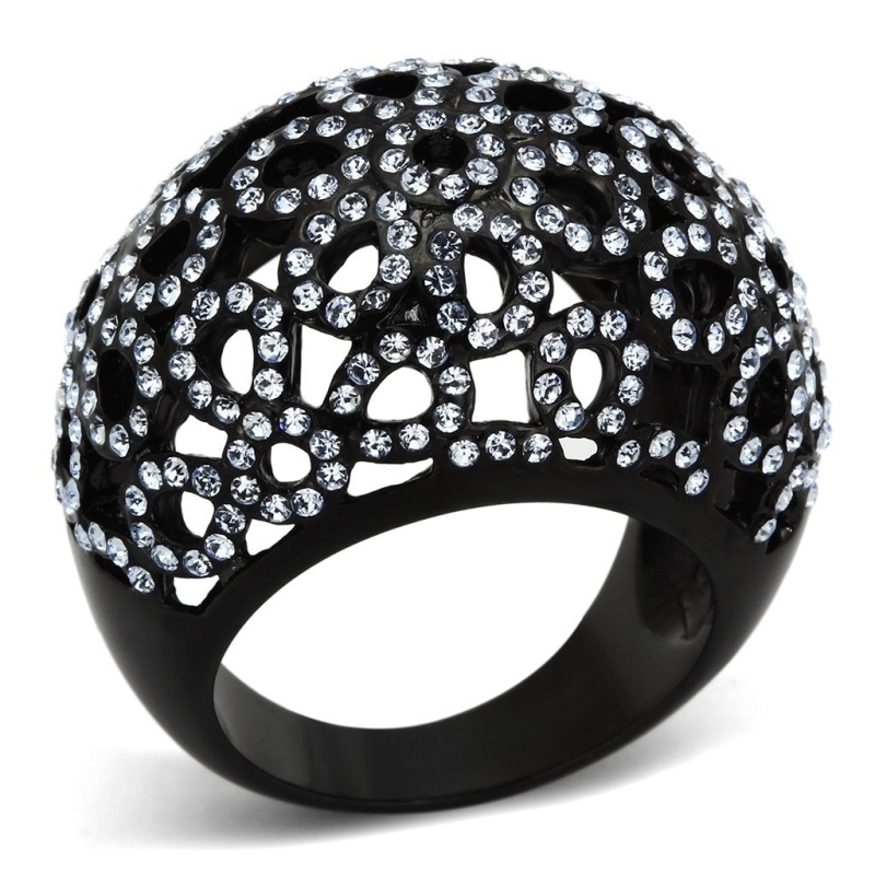 Tk1003 - Ip Black(Ion Plating) Stainless Steel Ring With Top Grade Crystal In Light Sapphire