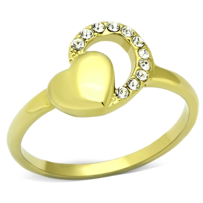 Tk1024 - Ip Gold(Ion Plating) Stainless Steel Ring With Top Grade Crystal In Clear
