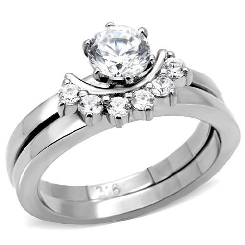 Tk105 - High Polished (No Plating) Stainless Steel Ring With Aaa Grade Cz In Clear