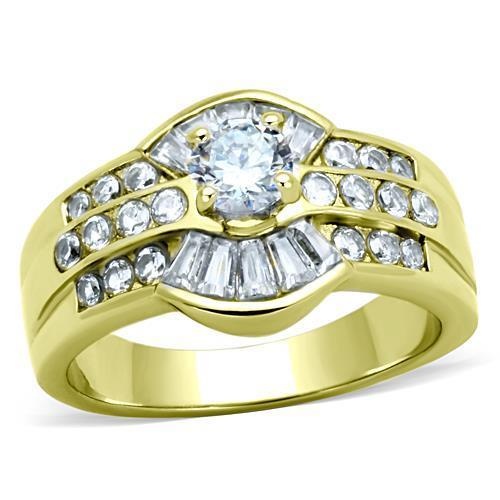 Tk10528g - Ip Gold(Ion Plating) Stainless Steel Ring With Aaa Grade Cz In Clear