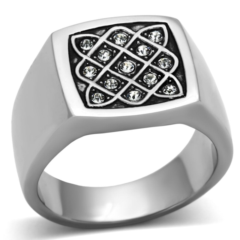 Tk1060 - High Polished (No Plating) Stainless Steel Ring With Top Grade Crystal In Clear