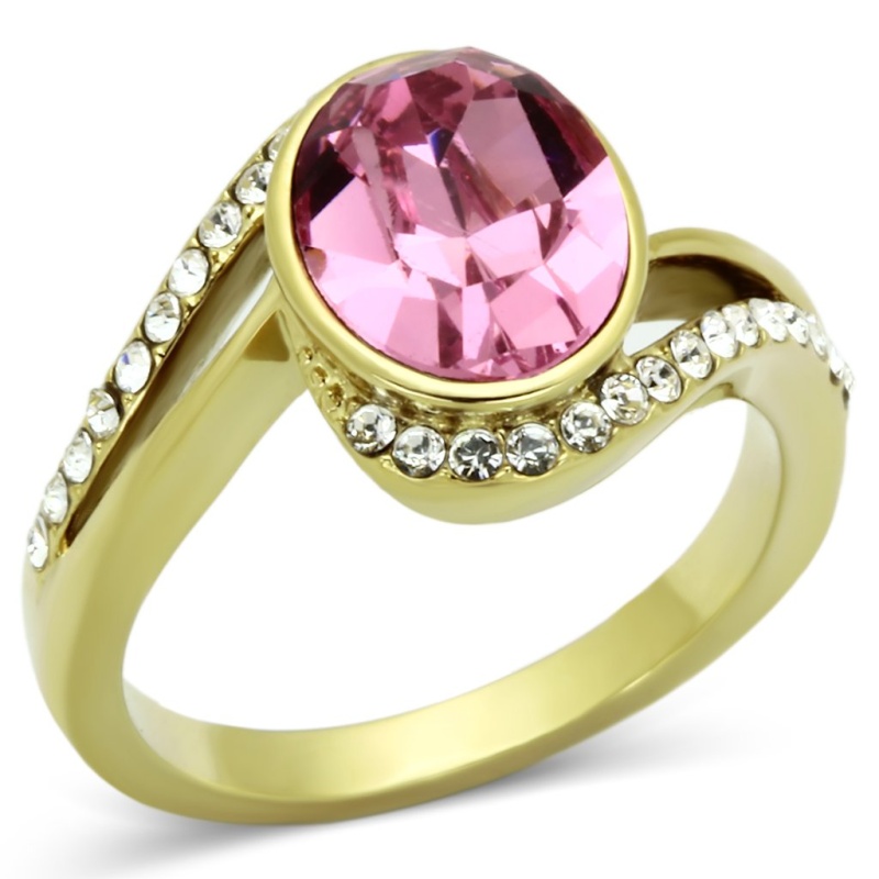 Tk1097 - Ip Gold(Ion Plating) Stainless Steel Ring With Top Grade Crystal In Rose