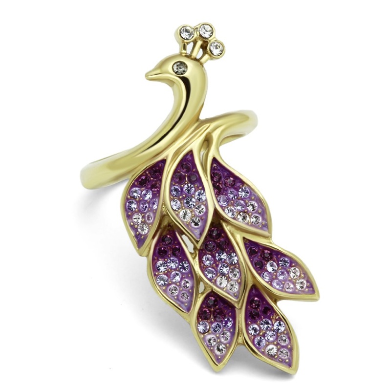 Tk1101 - Ip Gold(Ion Plating) Stainless Steel Ring With Top Grade Crystal In Multi Color