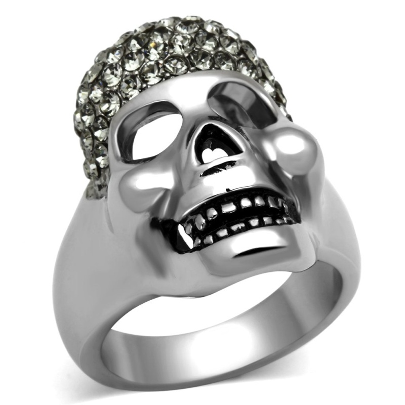 Tk1116 - High Polished (No Plating) Stainless Steel Ring With Top Grade Crystal In Black Diamond