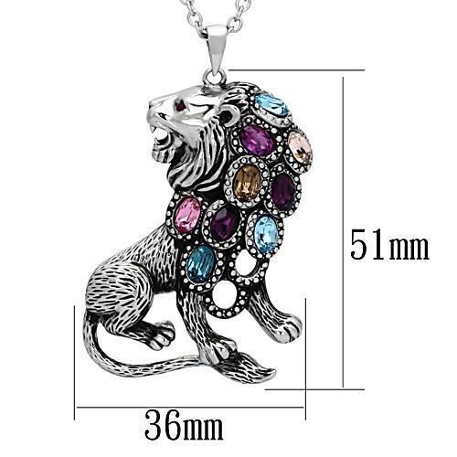 Tk1125 - High Polished (No Plating) Stainless Steel Chain Pendant With Top Grade Crystal In Multi Color - 32"