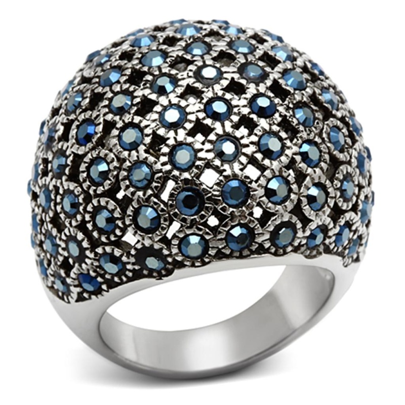 Tk1143 - High Polished (No Plating) Stainless Steel Ring With Top Grade Crystal In Aquamarine Ab - 5