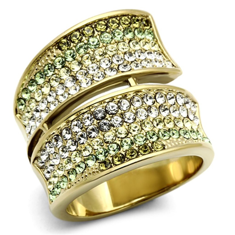 Tk1146 - Ip Gold(Ion Plating) Stainless Steel Ring With Top Grade Crystal In Multi Color