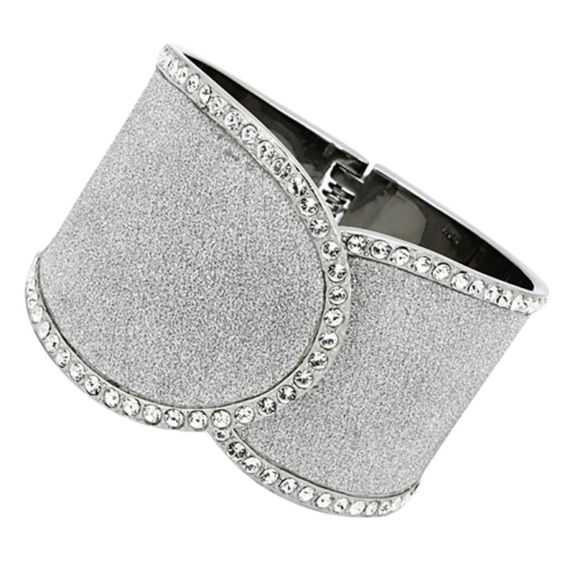 Tk1152 - High Polished (No Plating) Stainless Steel Bangle With Top Grade Crystal In Clear