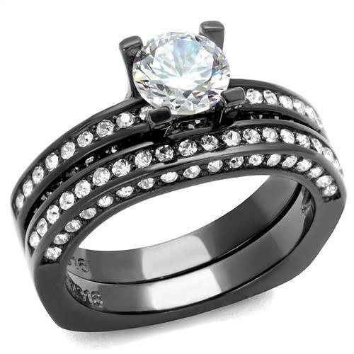Tk1175lj - Ip Light Black (Ip Gun) Stainless Steel Ring With Aaa Grade Cz In Clear