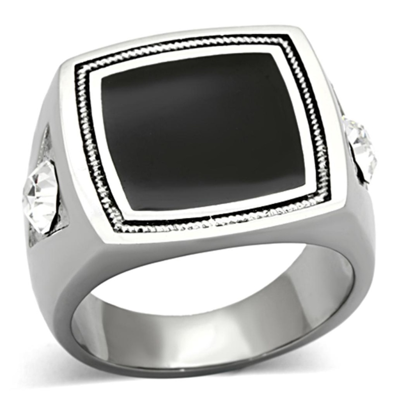 Tk1182 - High Polished (No Plating) Stainless Steel Ring With Top Grade Crystal In Clear