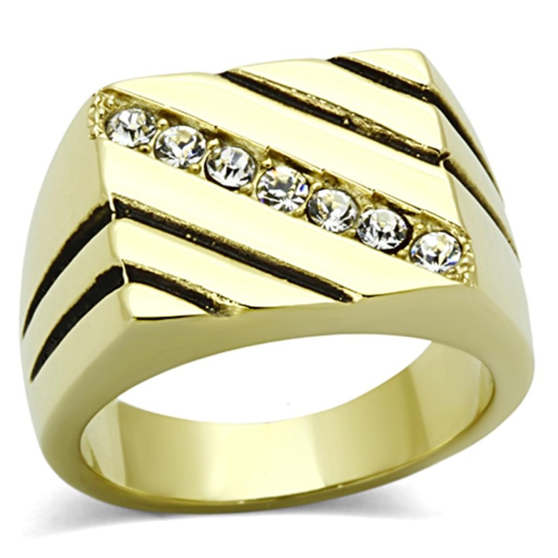 Tk1190 - Ip Gold(Ion Plating) Stainless Steel Ring With Top Grade Crystal In Clear