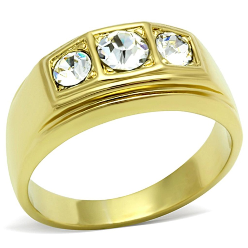 Tk119g - Ip Gold(Ion Plating) Stainless Steel Ring With Top Grade Crystal In Clear