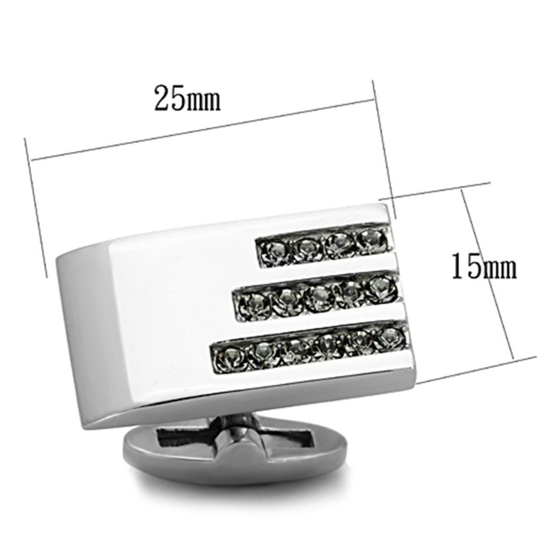 High Polished (No Plating) Stainless Steel Cufflink With Top Grade Crystal In Black Diamond