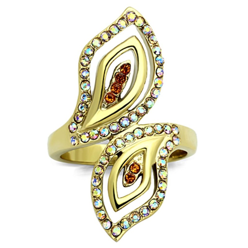 Tk1289 - Ip Gold(Ion Plating) Stainless Steel Ring With Top Grade Crystal In Multi Color