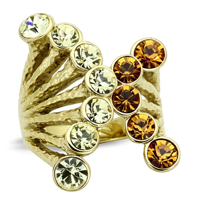 Tk1291 - Ip Gold(Ion Plating) Stainless Steel Ring With Top Grade Crystal In Multi Color