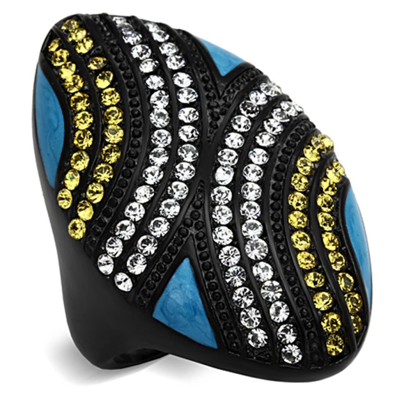 Tk1294 - Ip Black(Ion Plating) Stainless Steel Ring With Top Grade Crystal In Citrine Yellow