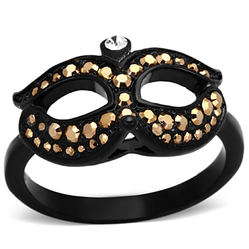Tk1299 - Ip Black(Ion Plating) Stainless Steel Ring With Top Grade Crystal In Metallic Light Gold