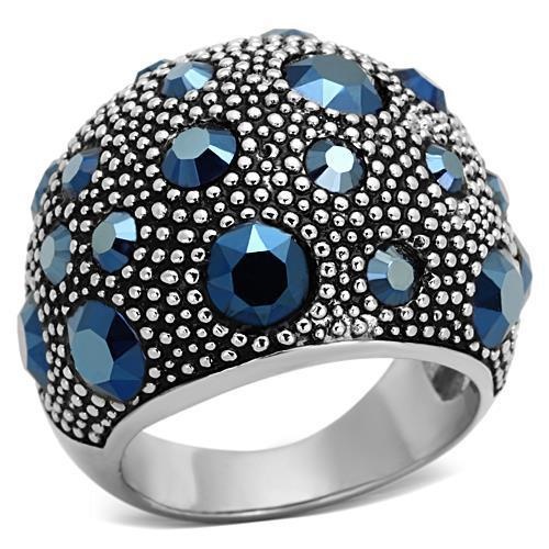 Tk1310 - High Polished (No Plating) Stainless Steel Ring With Top Grade Crystal In Montana