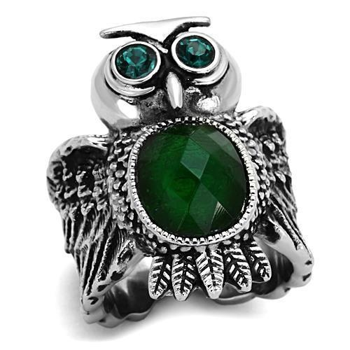 Tk1312 - High Polished (No Plating) Stainless Steel Ring With Synthetic Synthetic Glass In Emerald