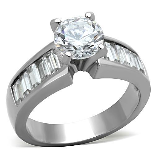 Tk1332 - High Polished (No Plating) Stainless Steel Ring With Aaa Grade Cz In Clear