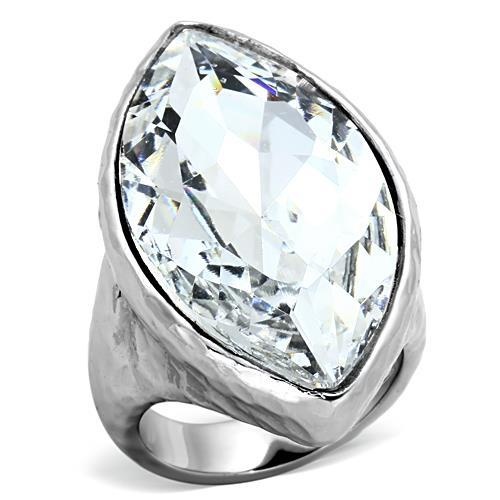 Tk1368 - Ip Rhodium (Pvd) Stainless Steel Ring With Top Grade Crystal In Clear
