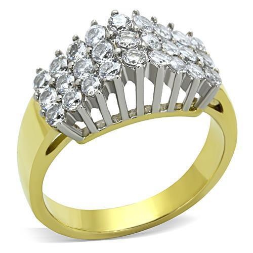 Tk1376 - Two-Tone Ip Gold (Ion Plating) Stainless Steel Ring With Aaa Grade Cz In Clear