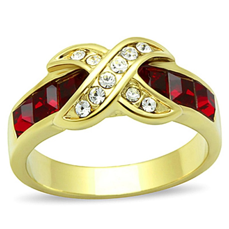 Tk1388 - Ip Gold(Ion Plating) Stainless Steel Ring With Top Grade Crystal In Siam