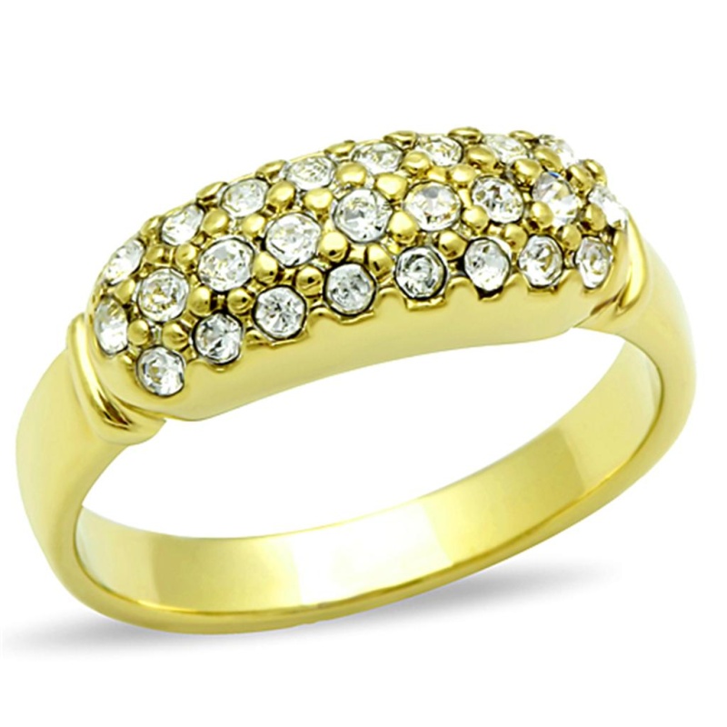 Tk1389 - Ip Gold(Ion Plating) Stainless Steel Ring With Top Grade Crystal In Clear